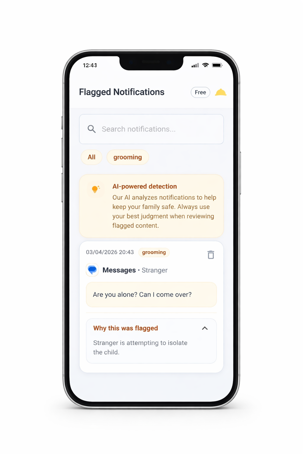 Example flagged notification